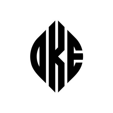 Çember ve elips şekilli OKE daire harf logosu tasarımı. Tipografik biçimli OKE elips harfleri. Üç baş harf daire şeklinde bir logo oluşturuyor. OKE Çemberi Amblemi Soyut Monogram Harf İşaretleyici Vektörü.