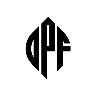 Çember ve elips şekilli OPF daire harf logosu tasarımı. Tipografik tarzda OPF elips harfleri. Üç baş harf daire şeklinde bir logo oluşturuyor. OPF Çemberi Amblemi Soyut Monogram Harf İşaretleyici Vektörü.
