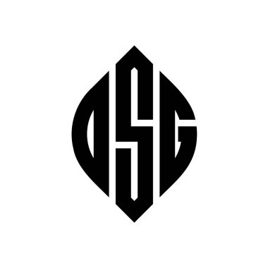 Çember ve elips şekilli OSG daire harf logosu tasarımı. Tipografik biçimli OSG elips harfleri. Üç baş harf daire şeklinde bir logo oluşturuyor. OSG Çember Amblemi Soyut Monogram Harf İşaretleyici Vektörü.