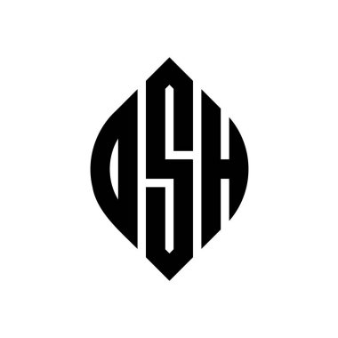 Çember ve elips şekilli OSH daire harf logosu tasarımı. Tipografik biçimli OSH elips harfleri. Üç baş harf daire şeklinde bir logo oluşturuyor. OSH Çemberi Amblemi Soyut Monogram Harf İşaretleme Vektörü.