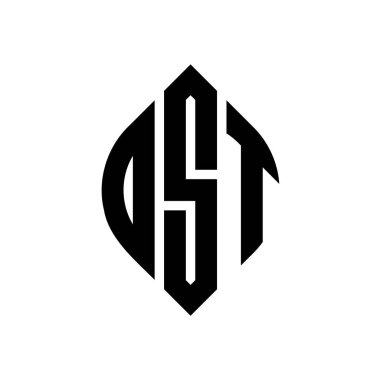 Çember ve elips şekilli OST daire harf logosu tasarımı. Tipografik biçimli OST elips harfleri. Üç baş harf daire şeklinde bir logo oluşturuyor. OST Çember Amblemi Soyut Monogram Harf İşaretleyici Vektörü.