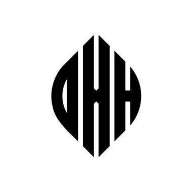 Çember ve elips şekilli OXH daire harf logosu tasarımı. Tipografik biçimli OXH elips harfleri. Üç baş harf daire şeklinde bir logo oluşturuyor. OXH Çember Amblemi Soyut Monogram Harf İşaretleyici Vektörü.