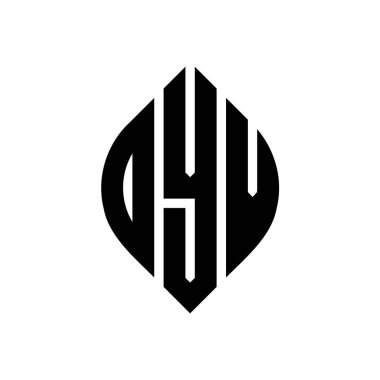 Çember ve elips şekilli OYV daire harf logosu tasarımı. Tipografik şekilli OYV elips harfleri. Üç baş harf daire şeklinde bir logo oluşturuyor. OYV Çember Amblemi Soyut Monogram Harf İşaretleyici Vektörü.