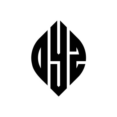 Çember ve elips şekilli OYZ daire harf logosu tasarımı. Tipografik şekilli OYZ elips harfleri. Üç baş harf daire şeklinde bir logo oluşturuyor. OYZ Çember Amblemi Soyut Monogram Harf İşaretleyici Vektörü.