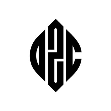 OZC circle letter logo design with circle and ellipse shape. OZC ellipse letters with typographic style. The three initials form a circle logo. OZC Circle Emblem Abstract Monogram Letter Mark Vector.