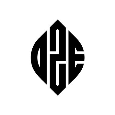 Çember ve elips şekilli OZE daire harf logosu tasarımı. Tipografik şekilli OZE elips harfleri. Üç baş harf daire şeklinde bir logo oluşturuyor. OZE Çember Amblemi Soyut Monogram Harf İşaretleyici Vektörü.