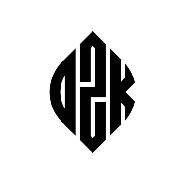 Çember ve elips şekilli OZK daire harf logosu tasarımı. Tipografik biçimli OZK elips harfleri. Üç baş harf daire şeklinde bir logo oluşturuyor. OZK Çemberi Amblemi Soyut Monogram Harf İşaretleyici Vektörü.