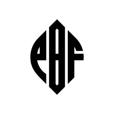 Çember ve elips şekilli PBF daire harf logosu tasarımı. Tipografik biçimli PBF elips harfleri. Üç baş harf daire şeklinde bir logo oluşturuyor. PBF Çember Amblemi Soyut Monogram Harf İşaretleyici Vektörü.