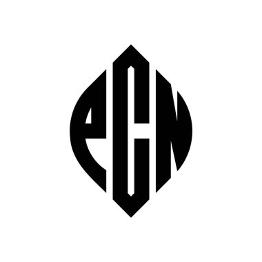 Çember ve elips şekilli PCN daire harfli logo tasarımı. Tipografik biçimli PCN elips harfleri. Üç baş harf daire şeklinde bir logo oluşturuyor. PCN Çember Amblemi Soyut Monogram Harf İşaretleyici Vektörü.