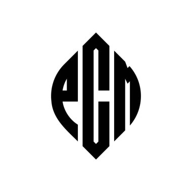 Çember ve elips şekilli PCM daire harf logosu tasarımı. Tipografik biçimli PCM elips harfleri. Üç baş harf daire şeklinde bir logo oluşturuyor. PCM Çember Amblemi Soyut Monogram Harf İşaretleyici Vektörü.