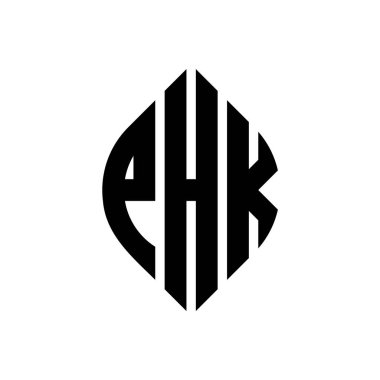 Çember ve elips şekilli PHK daire harf logosu tasarımı. Typographic biçimli PHK elips harfleri. Üç baş harf daire şeklinde bir logo oluşturuyor. PHK Çember Amblemi Soyut Monogram Harf İşaretleme Vektörü.