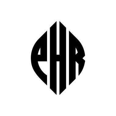 Çember ve elips şekilli PHR daire harf logosu tasarımı. Typographic stili PHR elips harfleri. Üç baş harf daire şeklinde bir logo oluşturuyor. PHR Çember Amblemi Soyut Monogram Harf İşaretleme Vektörü.