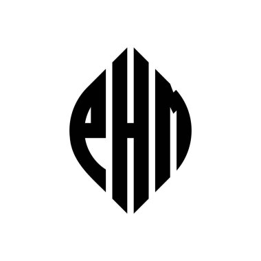 Çember ve elips şekilli PHM daire harf logosu tasarımı. Tipografik biçimli PHM elips harfleri. Üç baş harf daire şeklinde bir logo oluşturuyor. PHM Çember Amblemi Soyut Monogram Harf İşaretleme Vektörü.