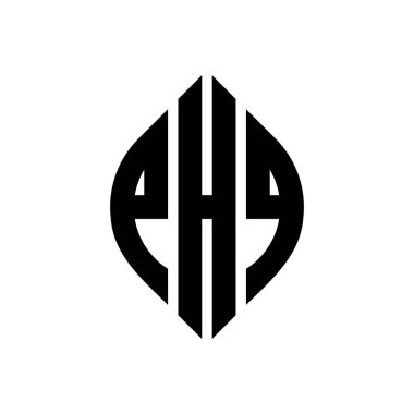 Çember ve elips şekilli PHQ daire harf logosu tasarımı. Typographic stili PHQ elips harfleri. Üç baş harf daire şeklinde bir logo oluşturuyor. PHQ Çemberi Amblemi Soyut Monogram Harf İşaretleyici Vektörü.