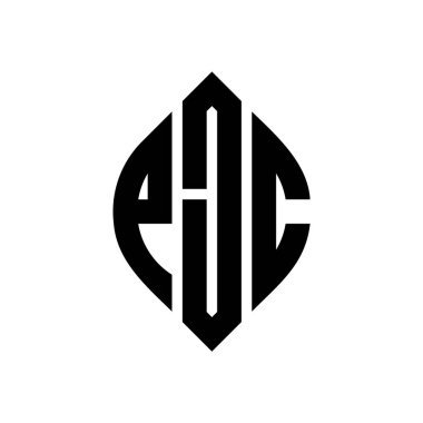 Çember ve elips şekilli PJC daire harf logosu tasarımı. Tipografik biçimli PJC elips harfleri. Üç baş harf daire şeklinde bir logo oluşturuyor. PJC Çember Amblemi Soyut Monogram Harf İşaretleyici Vektörü.