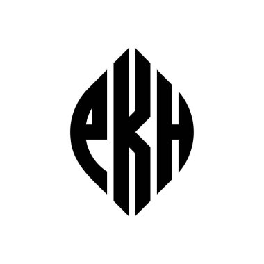 Çember ve elips şekilli PKH daire harf logosu tasarımı. Tipografik biçimli PKH elips harfleri. Üç baş harf daire şeklinde bir logo oluşturuyor. PKH Çember Amblemi Soyut Monogram Harf İşaretleyici Vektörü.
