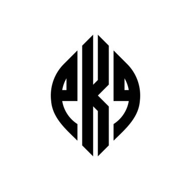 Çember ve elips şekilli PKQ daire harf logosu tasarımı. Tipografik biçimli PKQ elips harfleri. Üç baş harf daire şeklinde bir logo oluşturuyor. PKQ Çember Amblemi Soyut Monogram Harf İşaretleyici Vektörü.