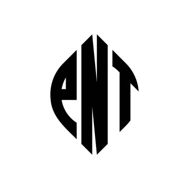 Çember ve elips şekilli PNT daire harf logosu tasarımı. Tipografik biçimli PNT elips harfleri. Üç baş harf daire şeklinde bir logo oluşturuyor. PNT Çember Amblemi Soyut Monogram Harf İşaretleyici Vektörü.