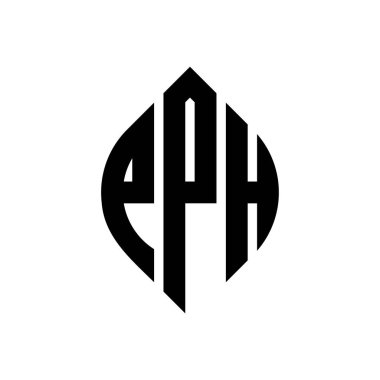 Çember ve elips şekilli PPH daire harf logosu tasarımı. Tipografik biçimli PPH elips harfleri. Üç baş harf daire şeklinde bir logo oluşturuyor. PPH Çemberi Amblemi Soyut Monogram Harf İşaretleme Vektörü.
