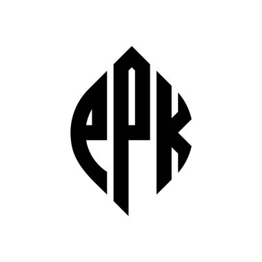 Çember ve elips şekilli PPK daire harf logosu tasarımı. Tipografik biçimli PPK elips harfleri. Üç baş harf daire şeklinde bir logo oluşturuyor. PPK Çember Amblemi Soyut Monogram Harf İşaretleme Vektörü.