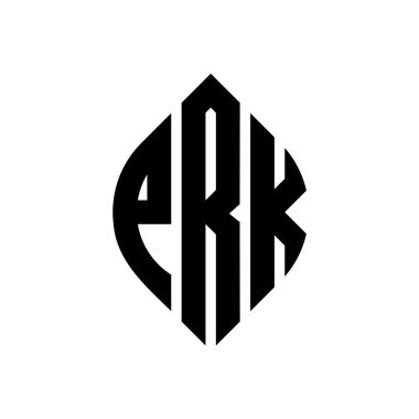 Çember ve elips şekilli PRK daire harf logosu tasarımı. Tipografik biçimli PRK elips harfleri. Üç baş harf daire şeklinde bir logo oluşturuyor. PRK Çember Amblemi Soyut Monogram Harf İşaretleyici Vektörü.