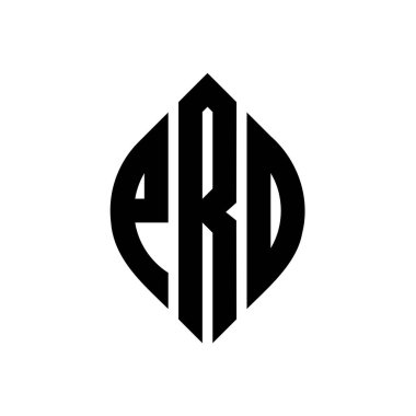 Çember ve elips şekilli PRO daire harf logosu tasarımı. Typographic tarzında PRO elips harfleri. Üç baş harf daire şeklinde bir logo oluşturuyor. PRO Çemberi Amblemi Soyut Monogram Harf İşaretleyici Vektörü.