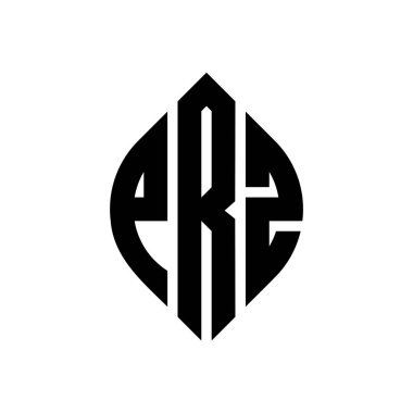 Çember ve elips şekilli PRZ daire harf logosu tasarımı. Tipografik biçimli PRZ elips harfleri. Üç baş harf daire şeklinde bir logo oluşturuyor. PRZ Çember Amblemi Soyut Monogram Harf İşaretleyici Vektörü.