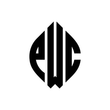 Çember ve elips şekilli PWC daire harf logosu tasarımı. Tipografik biçimli PWC elips harfleri. Üç baş harf daire şeklinde bir logo oluşturuyor. PWC Çember Amblemi Soyut Monogram Harf İşaretleyici Vektörü.