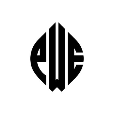Çember ve elips şekilli PWE daire şeklinde harf logosu tasarımı. Tipografik tarzda PWE elips harfleri. Üç baş harf daire şeklinde bir logo oluşturuyor. PWE Çember Amblemi Soyut Monogram Harf İşaretleme Vektörü.