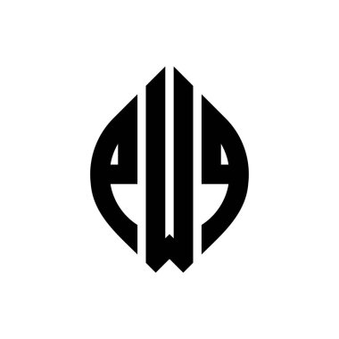 Çember ve elips şekilli PWQ daire harf logosu tasarımı. Tipografik biçimli PWQ elips harfleri. Üç baş harf daire şeklinde bir logo oluşturuyor. PWQ Çemberi Amblemi Soyut Monogram Harf İşaretleyici Vektörü.