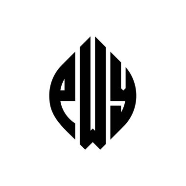 Çember ve elips şekilli PWY daire harf logosu tasarımı. Tipografik biçimli PWY elips harfleri. Üç baş harf daire şeklinde bir logo oluşturuyor. PWY Çember Amblemi Soyut Monogram Harf İşaretleyici Vektörü.