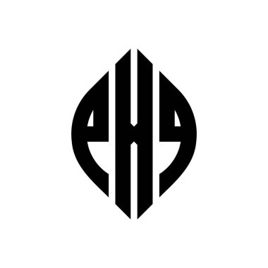 Çember ve elips şekilli PXQ daire harf logosu tasarımı. Tipografik biçimli PXQ elips harfleri. Üç baş harf daire şeklinde bir logo oluşturuyor. PXQ Çember Amblemi Soyut Monogram Harf İşaretleyici Vektörü.