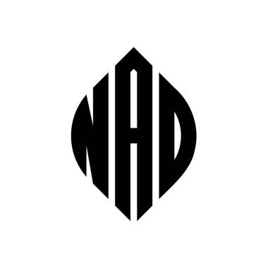 Çember ve elips şekilli NAD daire harf logosu tasarımı. NAD elips harfleri tipografik tarzda. Üç baş harf daire şeklinde bir logo oluşturuyor. NAD Çember Amblemi Soyut Monogram Harf İşaretleme Vektörü.