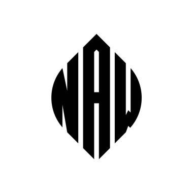 Çember ve elips şekilli NAW daire harf logosu tasarımı. NAW elips harfleri tipografik tarzda. Üç baş harf daire şeklinde bir logo oluşturuyor. NAW Çember Amblemi Soyut Monogram Harf İşaretleme Vektörü.