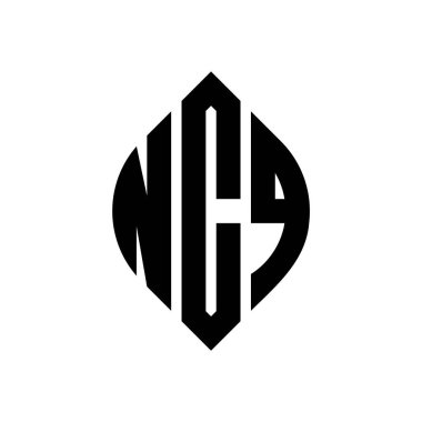 Çember ve elips şekilli NCQ daire harf logosu tasarımı. NCQ elips harfleri tipografik tarzda. Üç baş harf daire şeklinde bir logo oluşturuyor. NCQ Çemberi Amblemi Soyut Monogram Harf İşaretleyici Vektörü.