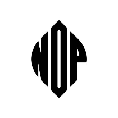 Çember ve elips şekilli NDP yuvarlak harf logosu tasarımı. Typographic tarzında NDP elips harfleri. Üç baş harf daire şeklinde bir logo oluşturuyor. NDP Çemberi Amblemi Soyut Monogram Harf İşaretleme Vektörü.