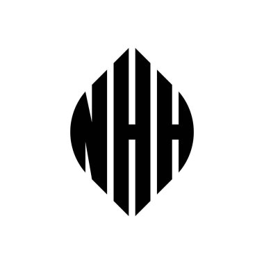 Çember ve elips şekilli NHH daire harf logosu tasarımı. Tipografik biçimli NHH elips harfleri. Üç baş harf daire şeklinde bir logo oluşturuyor. NHH Çember Amblemi Soyut Monogram Harf İşaretleyici Vektörü.