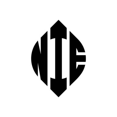 Çember ve elips şekilli NIE daire harf logosu tasarımı. Tipografik şekilli NIE elips harfleri. Üç baş harf daire şeklinde bir logo oluşturuyor. NIE Çember Amblemi Soyut Monogram Harf İşaretleme Vektörü.
