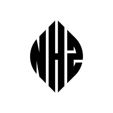 Çember ve elips şekilli NHZ daire harf logosu tasarımı. Tipografik biçimli NHZ elips harfleri. Üç baş harf daire şeklinde bir logo oluşturuyor. NHZ Çember Amblemi Soyut Monogram Harf İşaretleyici Vektörü.