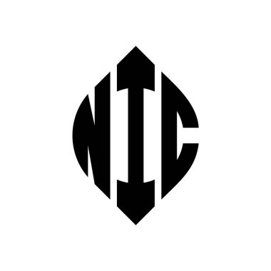 Çember ve elips şekilli NIC daire harf logosu tasarımı. Tipografik şekilli elips harfleri. Üç baş harf daire şeklinde bir logo oluşturuyor. NIC Çember Amblemi Soyut Monogram Harf İşaretleme Vektörü.