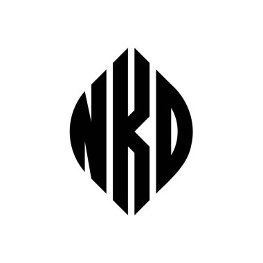 Çember ve elips şekilli NKD daire harf logosu tasarımı. Tipografik biçimli NKD elips harfleri. Üç baş harf daire şeklinde bir logo oluşturuyor. NKD Çember Amblemi Soyut Monogram Harf İşaretleyici Vektörü.