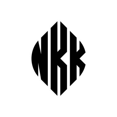 Çember ve elips şekilli NKK yuvarlak harf logosu tasarımı. Typographic tarzında NKK elips harfleri. Üç baş harf daire şeklinde bir logo oluşturuyor. NKK Çemberi Amblemi Soyut Monogram Harf İşaretleme Vektörü.