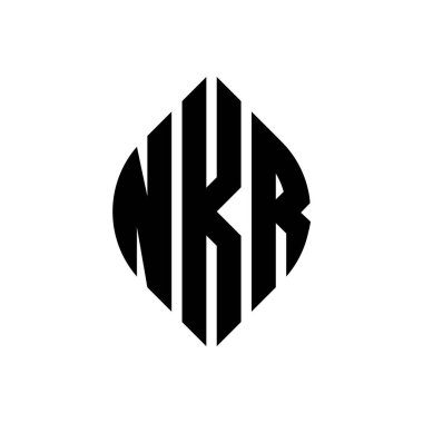 Çember ve elips şekilli NKR daire harf logosu tasarımı. Tipografik biçimli NKR elips harfleri. Üç baş harf daire şeklinde bir logo oluşturuyor. NKR Çember Amblemi Soyut Monogram Harf İşaretleyici Vektörü.