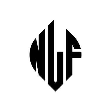 Çember ve elips şekilli NLF daire harf logosu tasarımı. Tipografik biçimli NLF elips harfleri. Üç baş harf daire şeklinde bir logo oluşturuyor. NLF Çember Amblemi Soyut Monogram Harf İşaretleyici Vektörü.