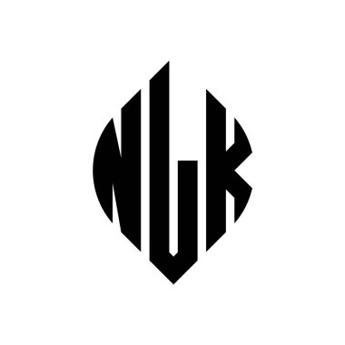 Çember ve elips şekilli NLK daire harf logosu tasarımı. Tipografik biçimli NLK elips harfleri. Üç baş harf daire şeklinde bir logo oluşturuyor. NLK Çember Amblemi Soyut Monogram Harf İşaretleyici Vektörü