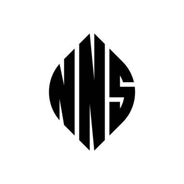 Çember ve elips şekilli NNS daire harf logosu tasarımı. Tipografik biçimli NNS elips harfleri. Üç baş harf daire şeklinde bir logo oluşturuyor. NNS Çember Amblemi Soyut Monogram Harf İşaretleyici Vektörü.