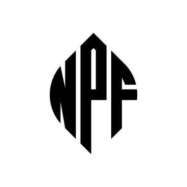 Çember ve elips şekilli NPF daire harf logosu tasarımı. Tipografik biçimli NPF elips harfleri. Üç baş harf daire şeklinde bir logo oluşturuyor. NPF Çemberi Amblemi Soyut Monogram Harf İşaretleyici Vektörü.