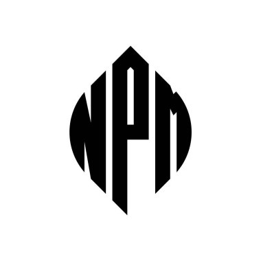Çember ve elips şekilli NPM yuvarlak harf logosu tasarımı. Tipografik tarzda NPM elips harfleri. Üç baş harf daire şeklinde bir logo oluşturuyor. NPM Çemberi Amblemi Soyut Monogram Harf İşaretleyici Vektörü.