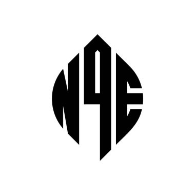 Çember ve elips şekilli NQE daire harf logosu tasarımı. Tipografik biçimli NQE elips harfleri. Üç baş harf daire şeklinde bir logo oluşturuyor. NQE Çember Amblemi Soyut Monogram Harf İşaretleyici Vektörü.