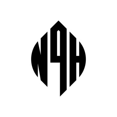 Çember ve elips şekilli NQH daire harf logosu tasarımı. Tipografik tarzda NQH elips harfleri. Üç baş harf daire şeklinde bir logo oluşturuyor. NQH Çember Amblemi Soyut Monogram Harf İşaretleyici Vektörü.